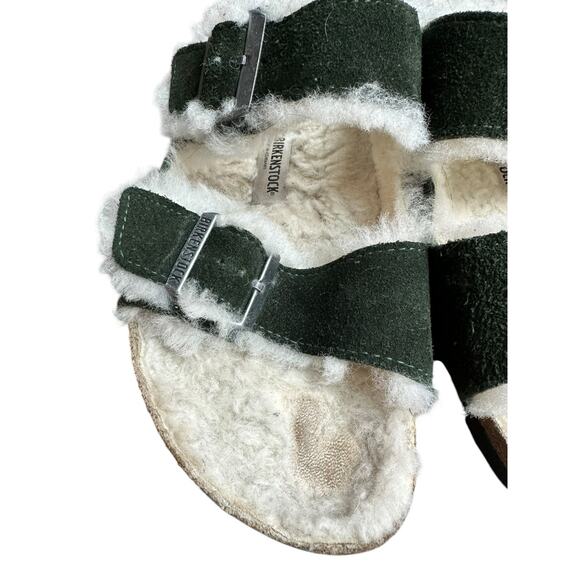 Birkenstock Arizona Shearling Green Suede Double Strap Sandals EU 41 US 10 Cozy main image 6